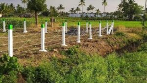 Barbed wire fencing with concrete posts by fencing contractors in Chennai