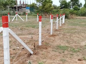 Plot boundary fencing with angled supports, Chennai